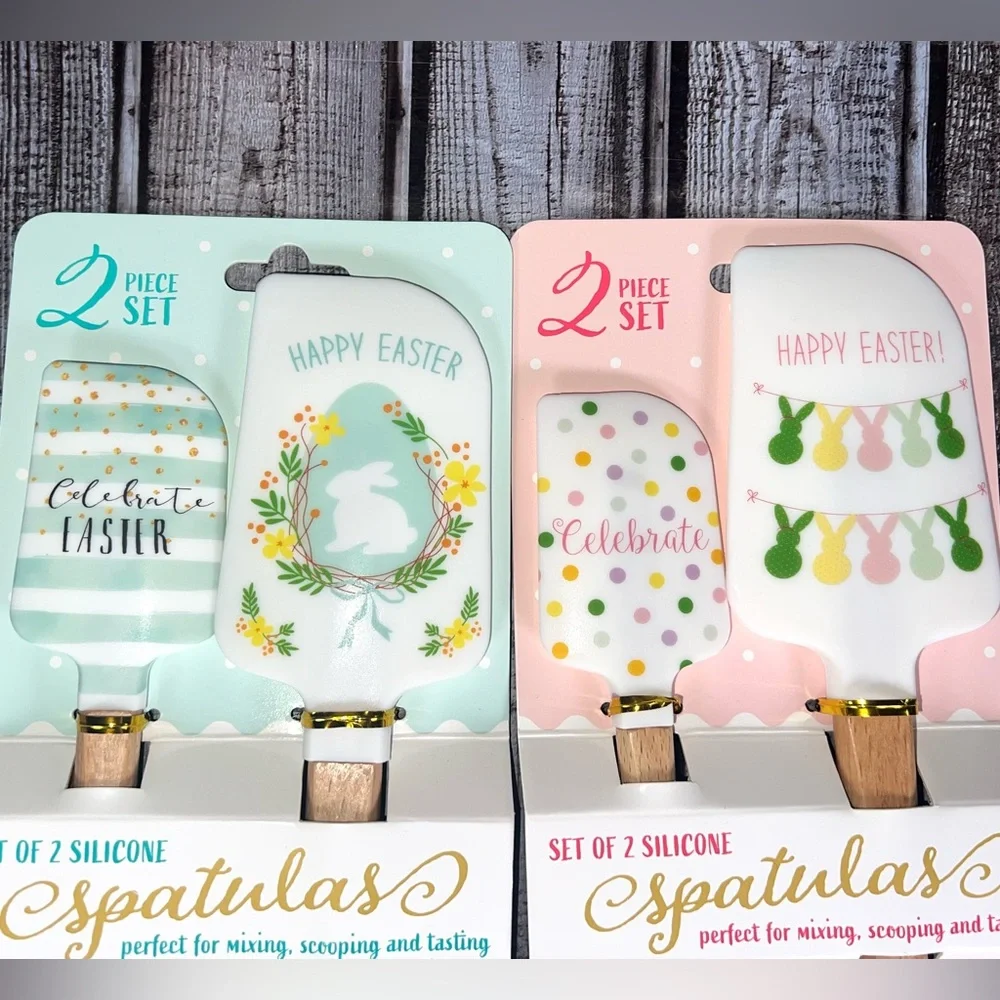 2 Sets Easter Silicone Spatula Set (2-Piece) – Bunny & Pastel Designs –‎ New